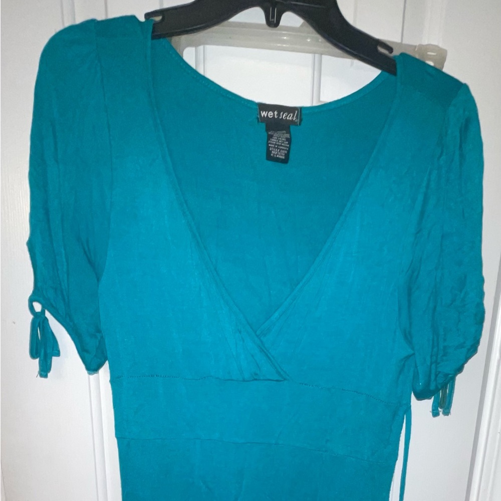 Aqua Short Sleeve Casual Dress